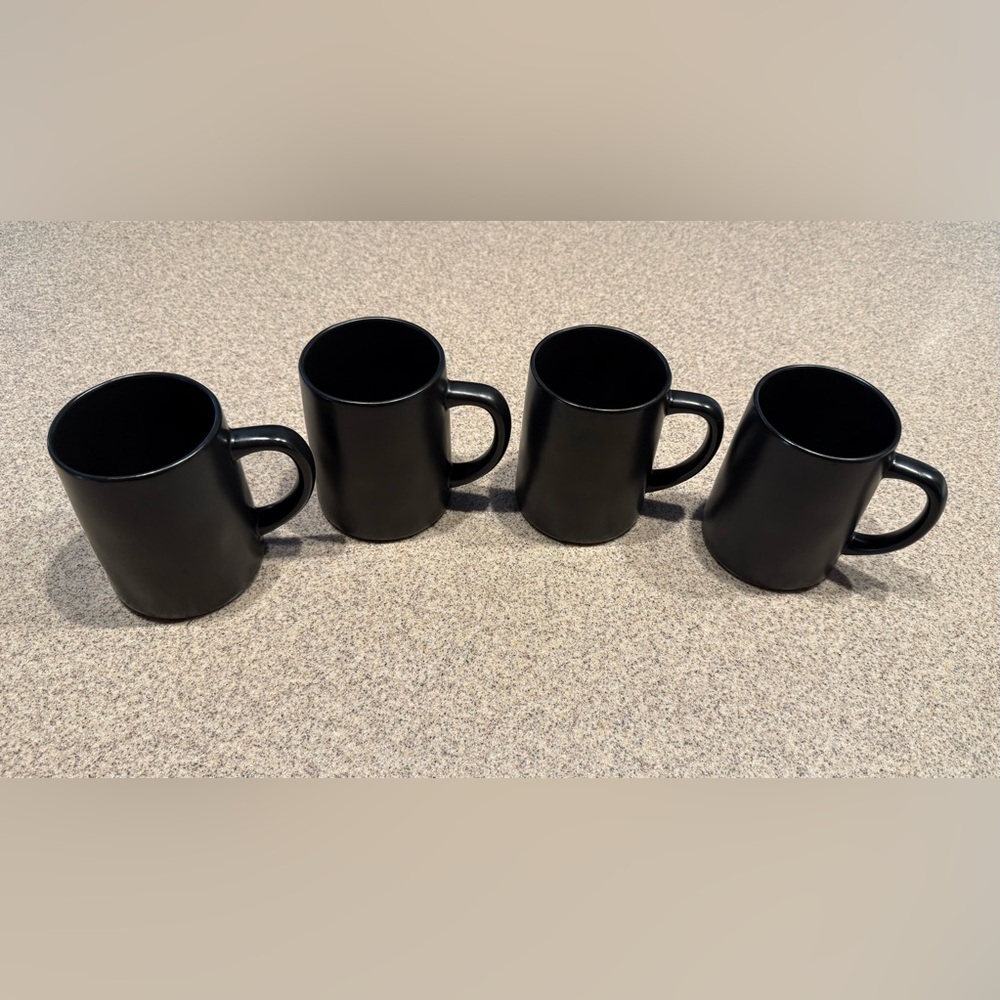 (4) Hearth & Hand by Magnolia matte black stoneware mugs